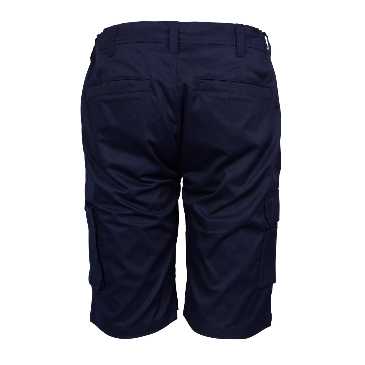 Side profile of the navy blue Apache Banff shorts, showing pocket details.