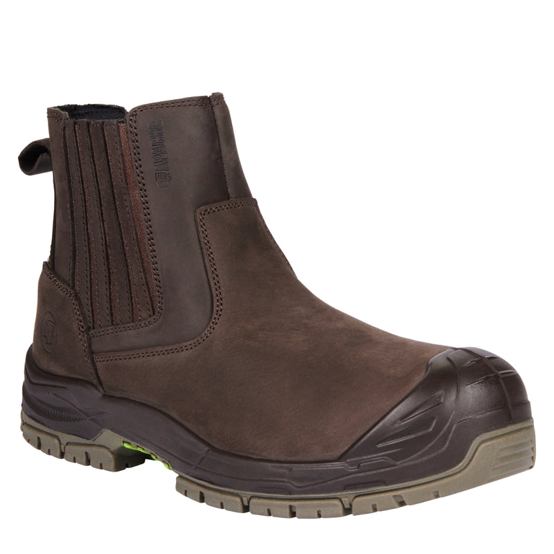 Apache Wabana brown water-resistant dealer boot with GTS outsole, side view.