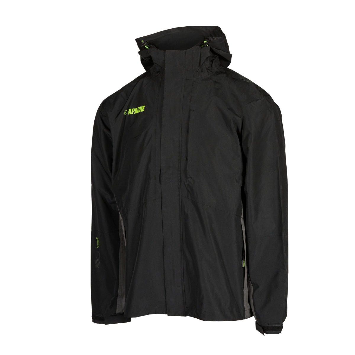 Back of the Apache Welland jacket, showing the hood and reflective details.