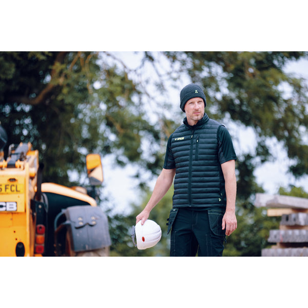 Knitted Apache Dawson beanie in black, showing the soft texture and comfortable fit of the workwear hat.