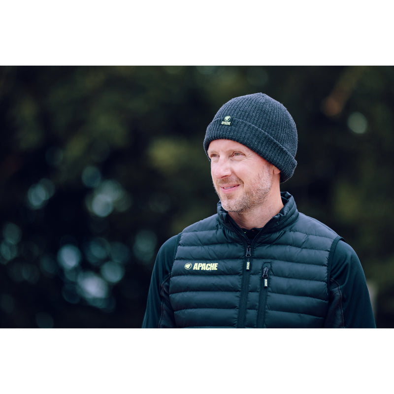 Black Apache Dawson beanie, displaying the quality knit construction