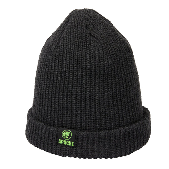 Black Apache Dawson beanie hat with a classic cuffed design, featuring the signature