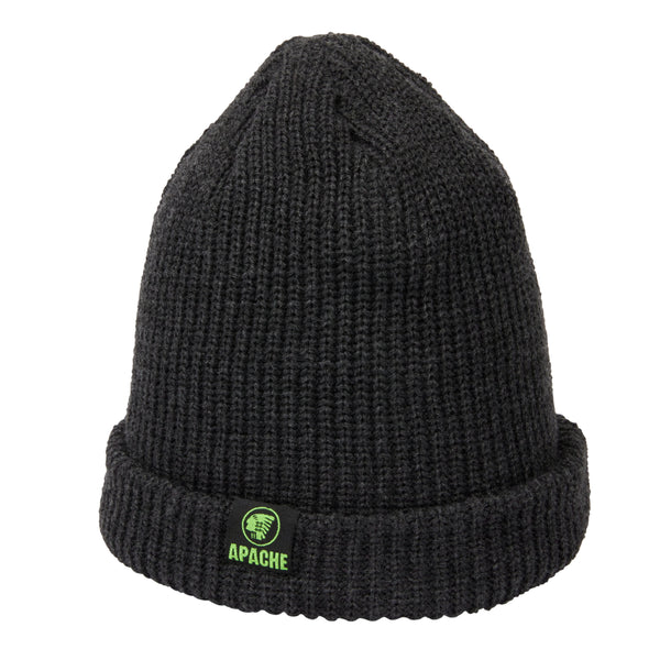 Black Apache Dawson beanie hat with a classic cuffed design, featuring the signature