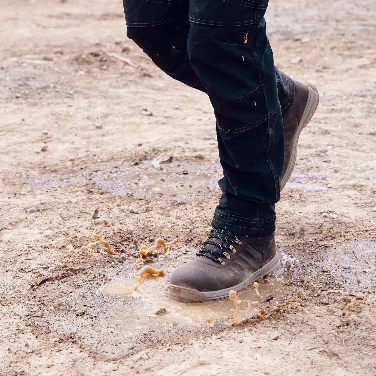 Detail of the heavy-duty XTS rubber outsole on the Moose Jaw boot.