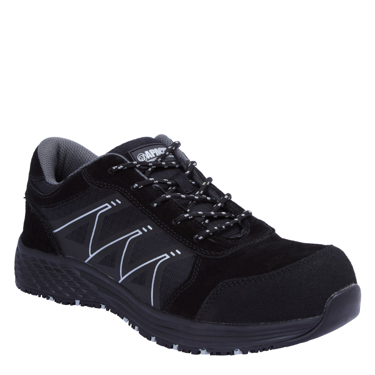 Apache Venus non-metallic safety trainer with black and grey details, side view.