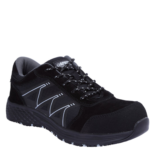 Apache Venus non-metallic safety trainer with black and grey details, side view.