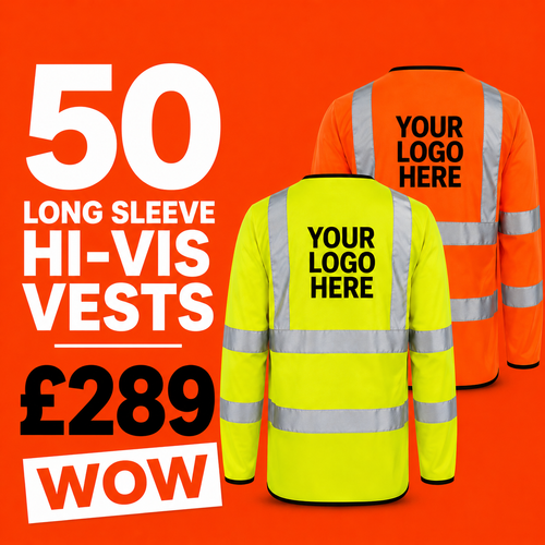 50x Long Sleeve Printed Hi-Vis Vest Bundle