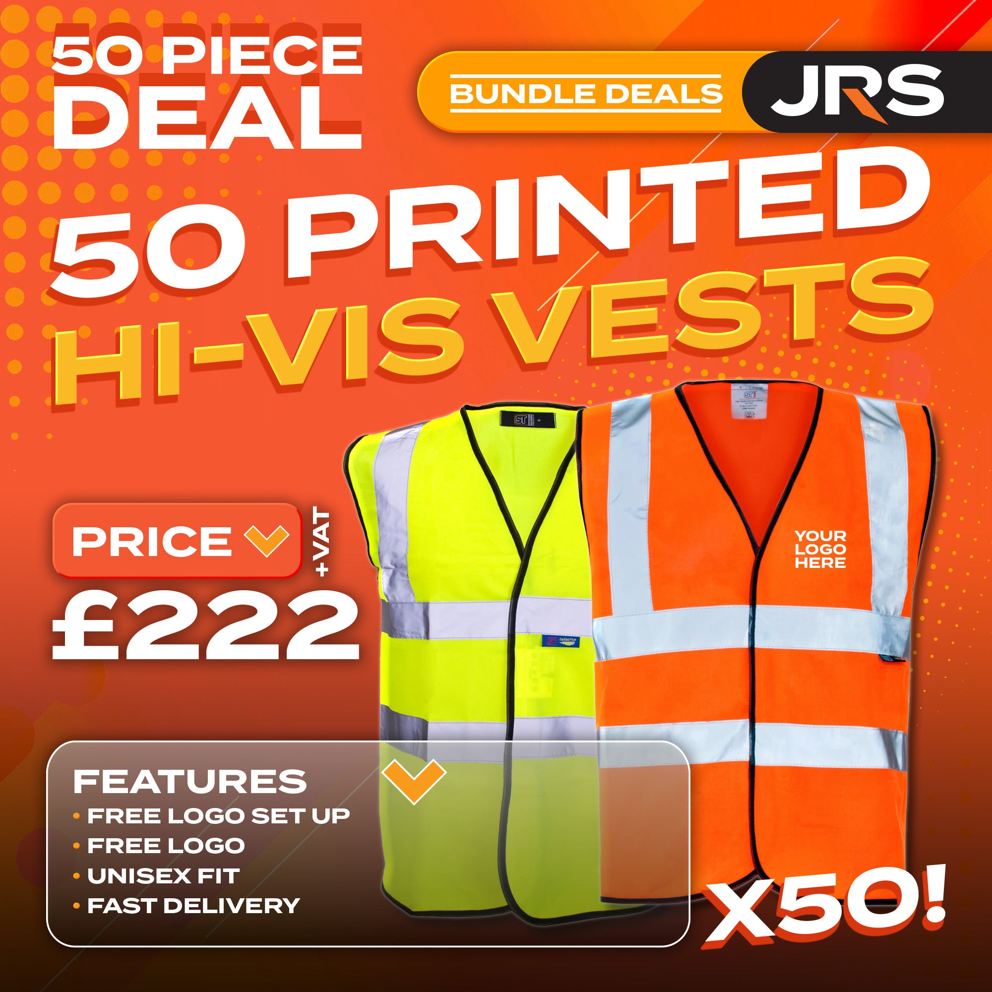 50x Short Sleeve Printed Hi-Vis Vest Bundle