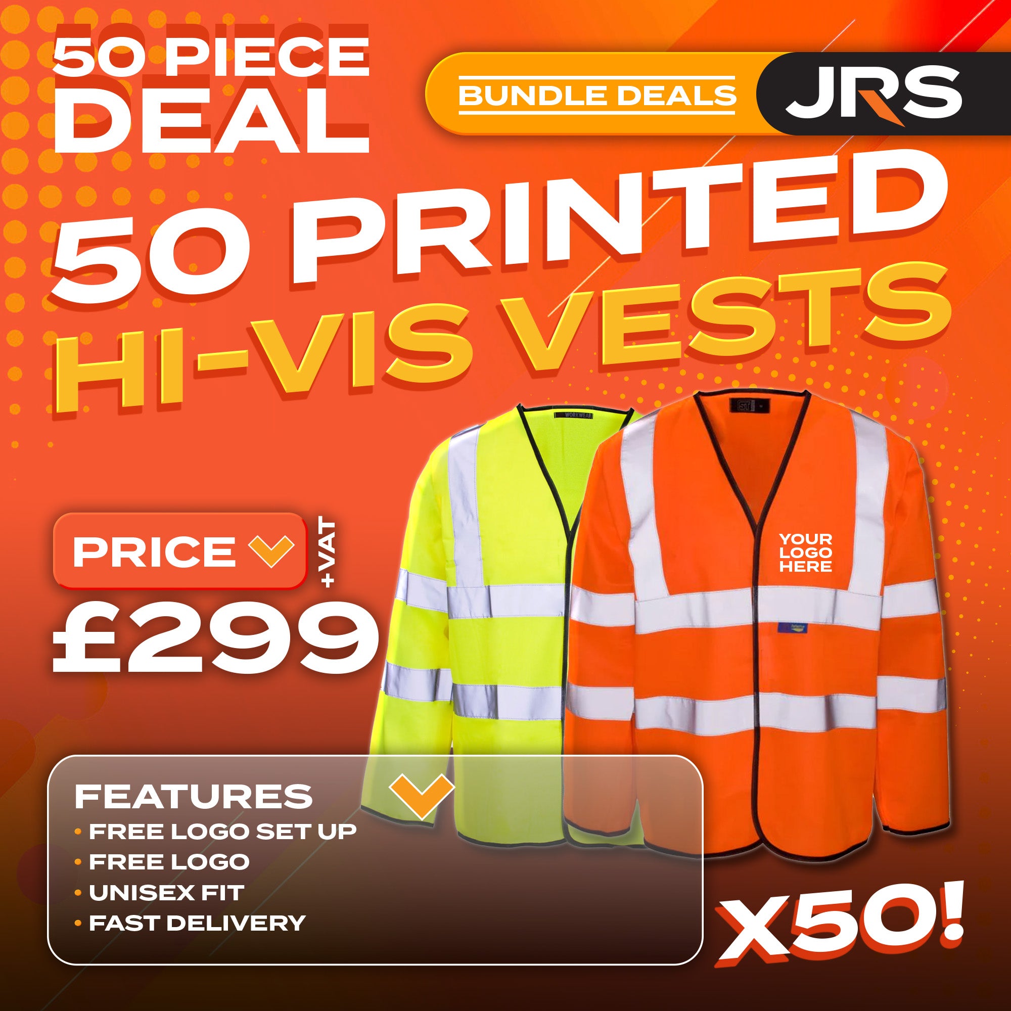 50x Long Sleeve Printed Hi-Vis Vest Bundle