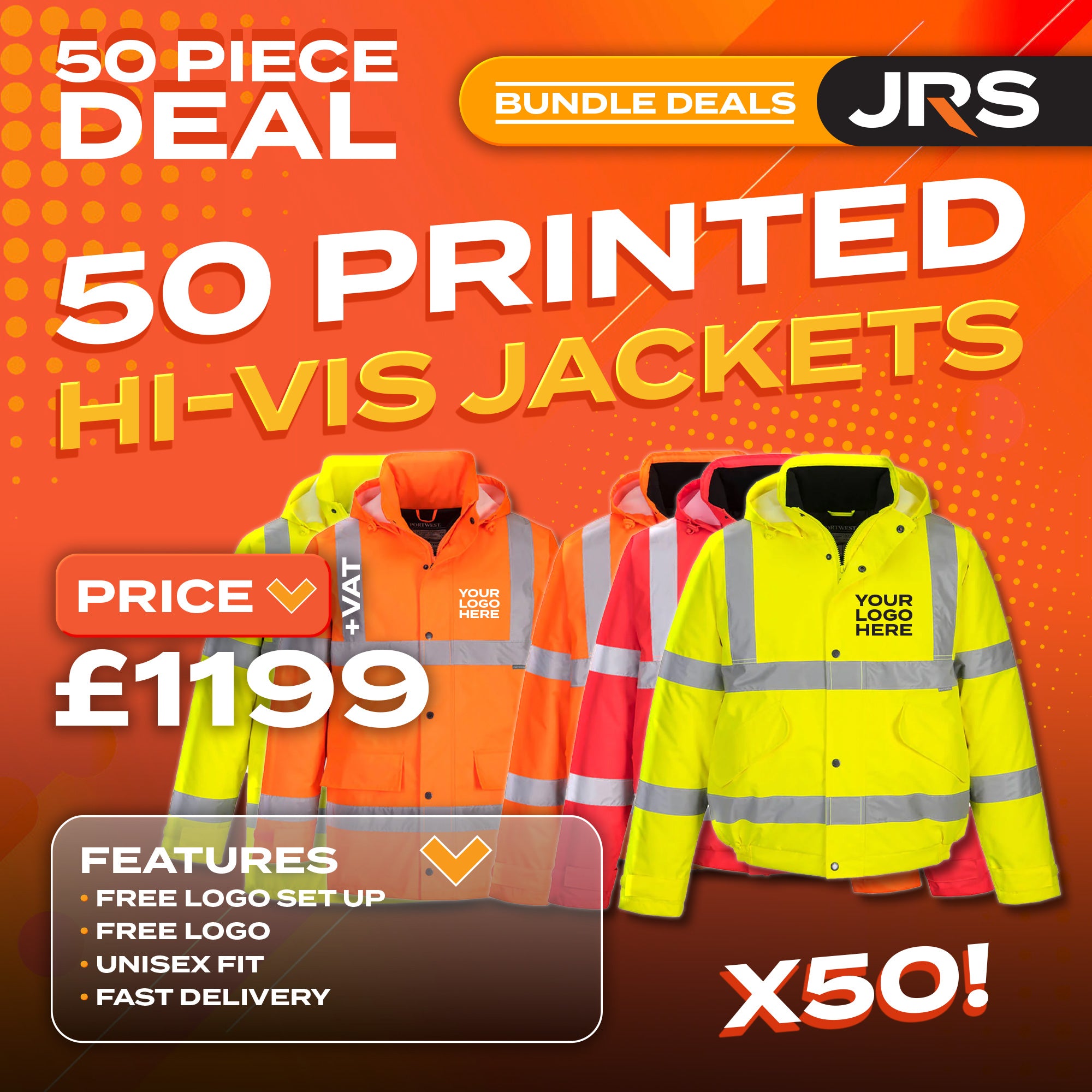 50x Printed Hi-Vis Bomber/Traffic Jacket Bundle