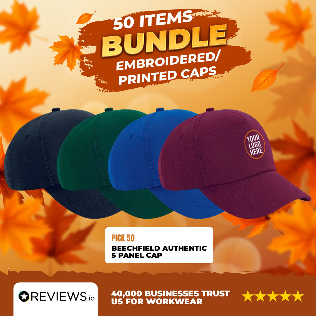 50x Embroidered/Printed Caps Bundle Deal with Free Company/Club Logo