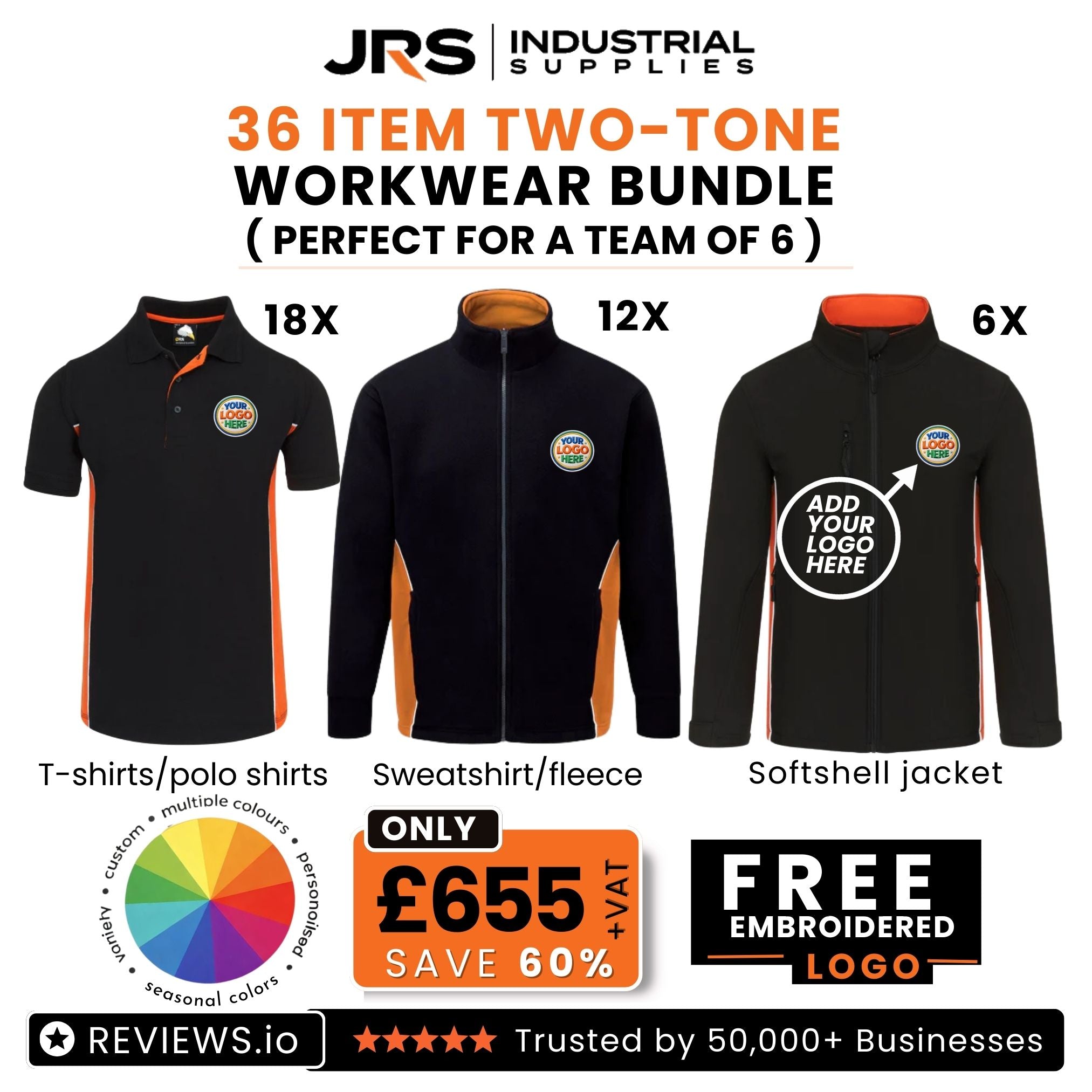 36 Item Two Tone Workwear Bundle with Free Logo (Perfect for a Team of 6)