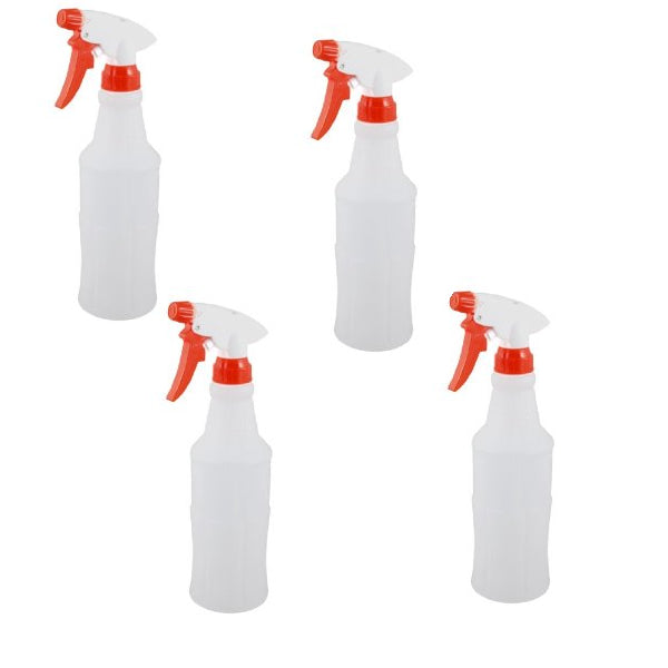 Four red 2Work trigger spray refill bottles.