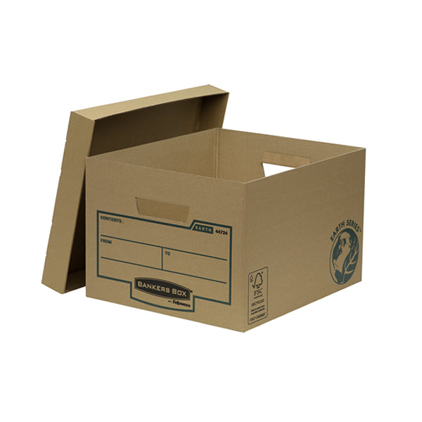 Brown Bankers Box Earth Series storage box with its convenient lid on top.