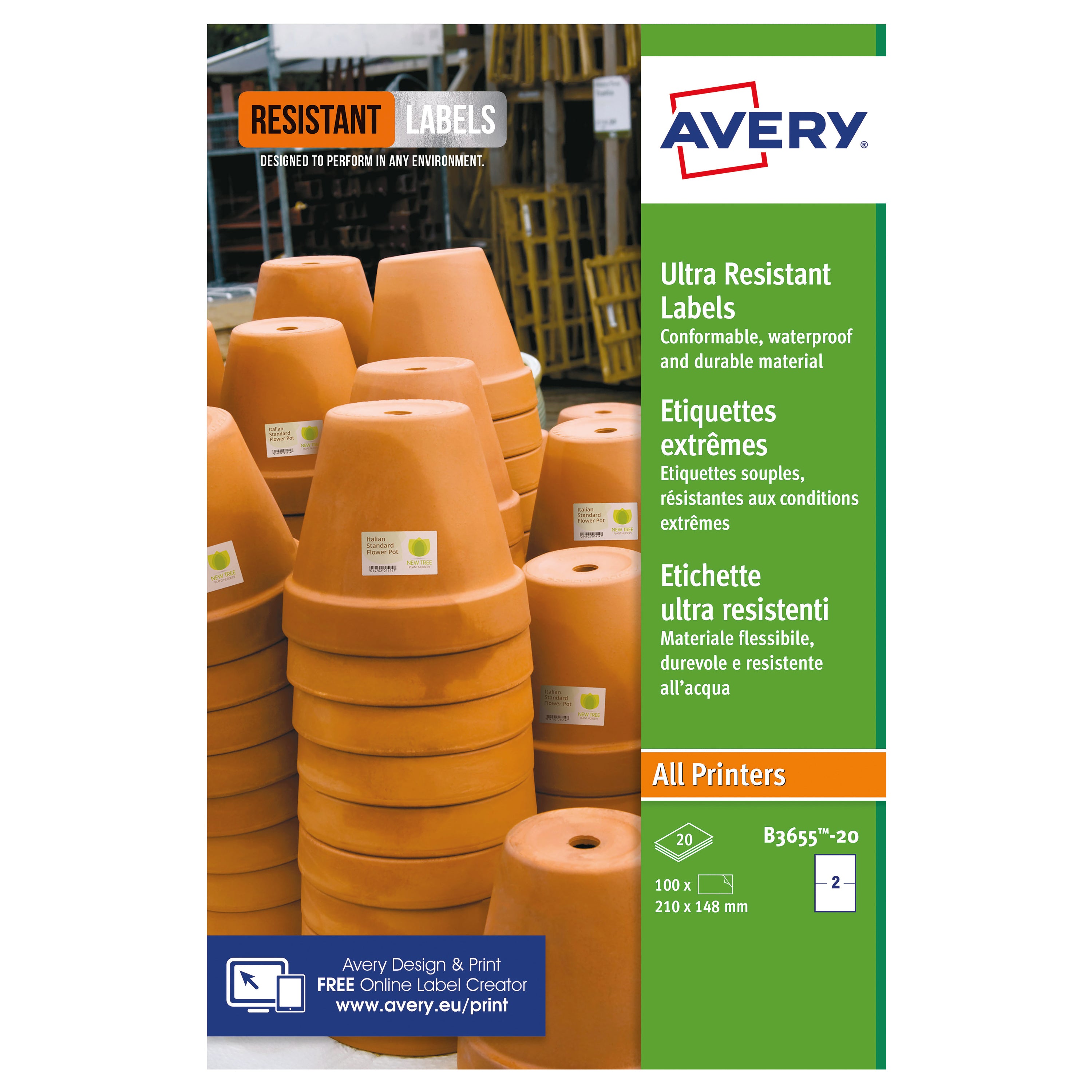 Avery B3655-20 ultra-resistant large labels in a pack of 40.