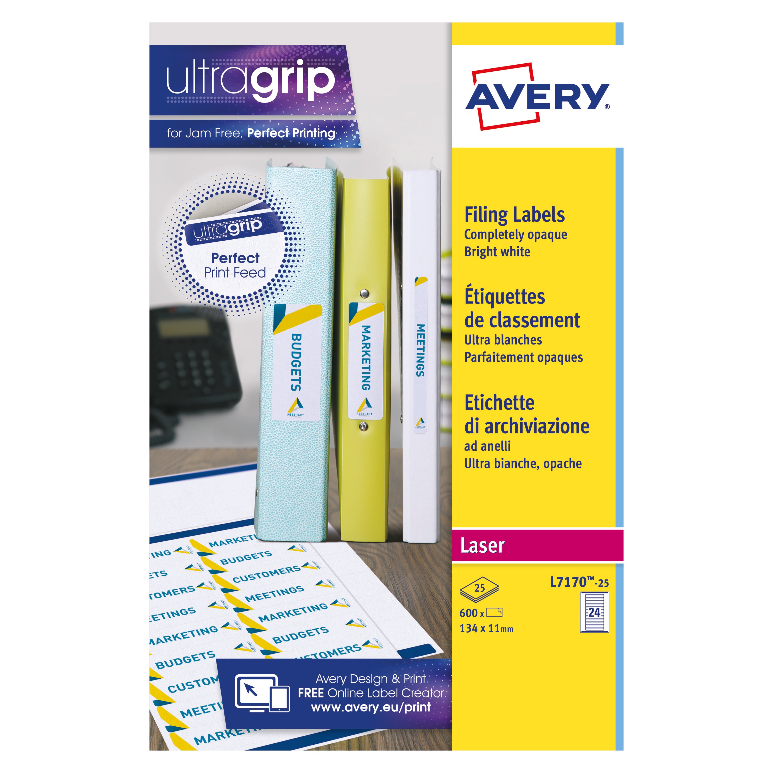 Avery Laser Eurofolio Label 134x11mm White (Pack of 600) L7170-25