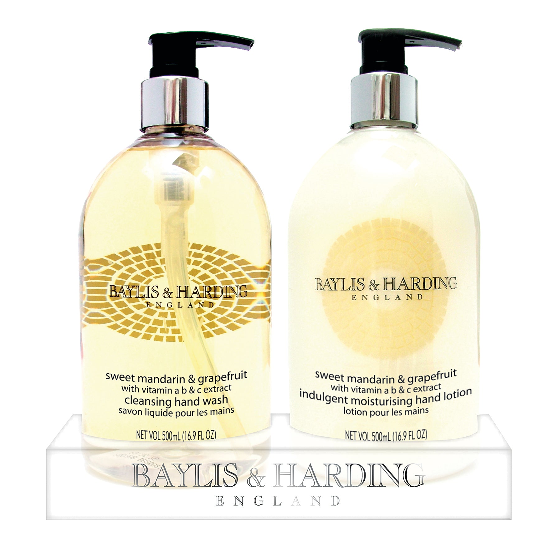 Baylis & Harding hand wash and lotion set in a sleek caddy, scented with mandarin and grapefruit.