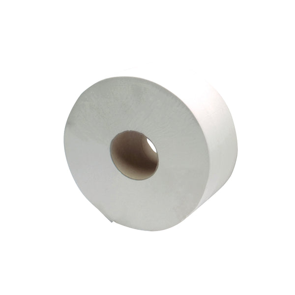 A pack of 6 jumbo 2-ply 2Work toilet rolls with a 60mm core.
