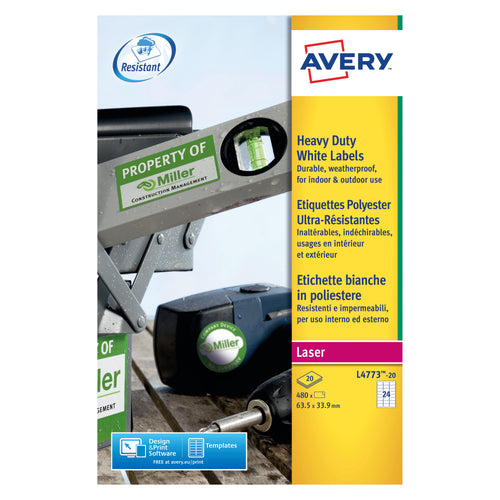 Avery Laser Label Heavy Duty 24 Per Sheet White (Pack of 480) L4773-20