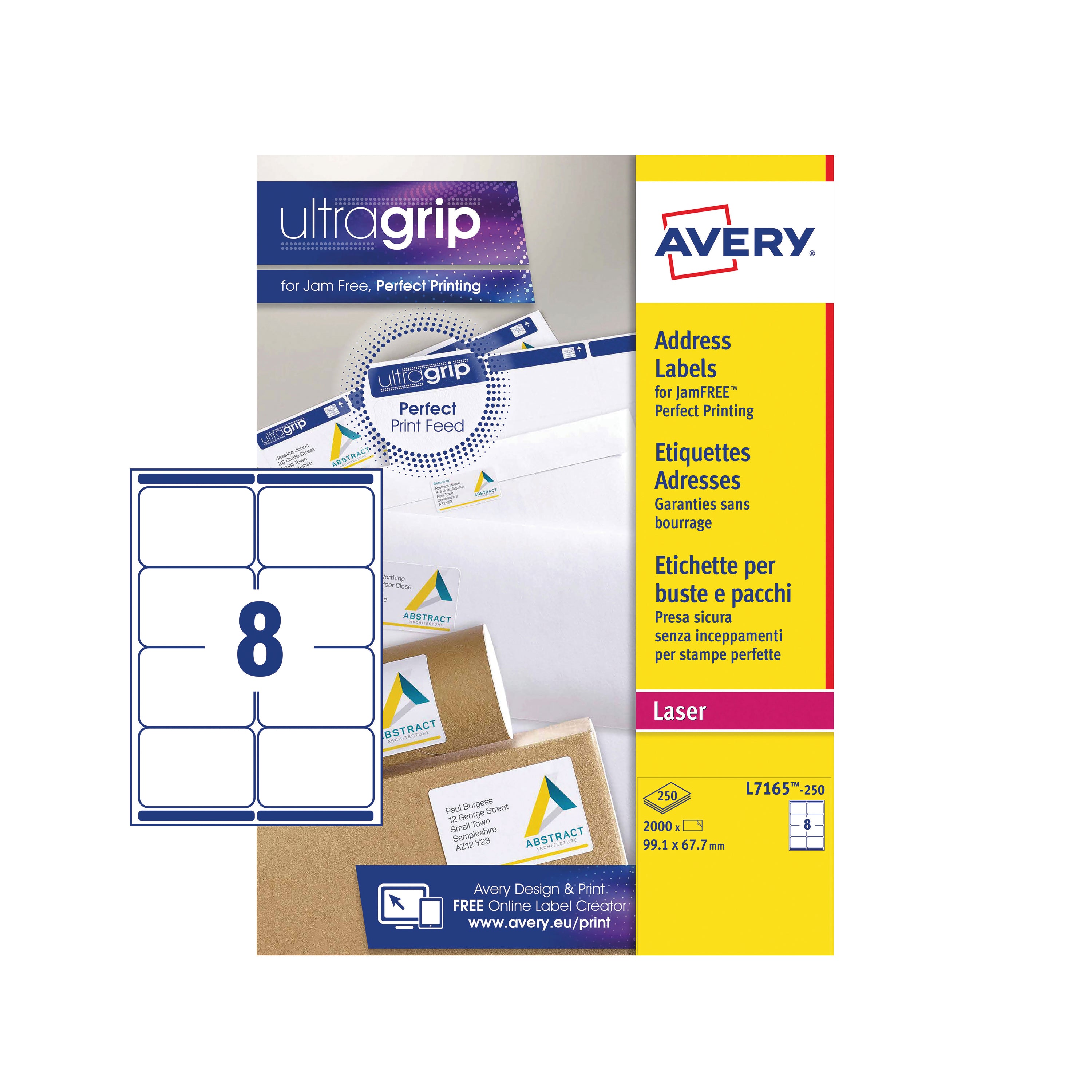 A single sheet of 8 Avery L7165 labels from the economy pack.
