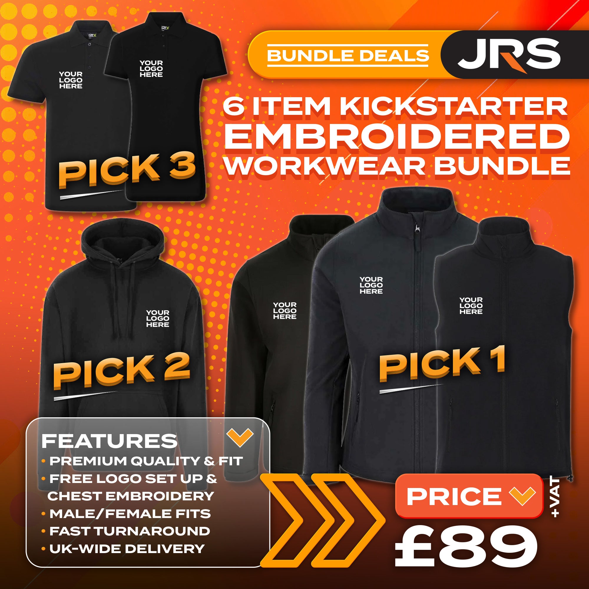 6 Item Kickstarter Embroidered Workwear Bundle with Free Logo