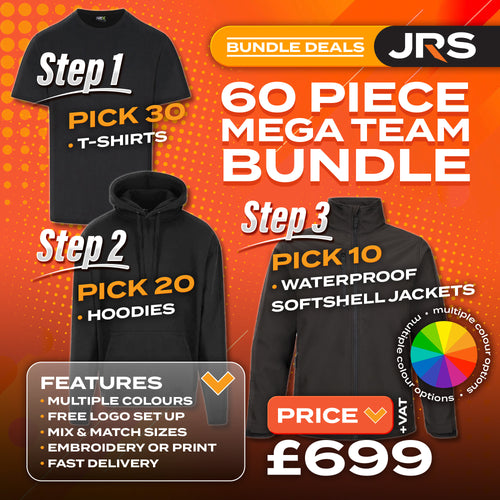 60 Piece Embroidered/Printed Workwear Bundle with Free Logo