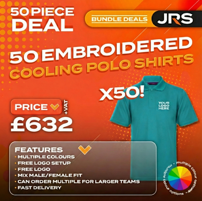 50 Personalised Embroidered/Printed Cooling Polo Shirts