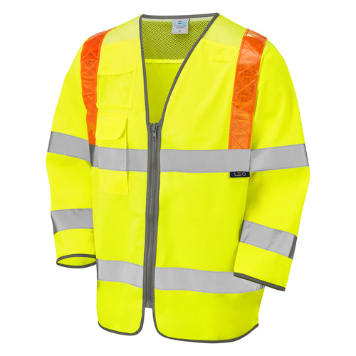 Leo Workwear Taddiport Leo Ecoviz 3/4 Sleeve Waistcoat With Red Braces - S14