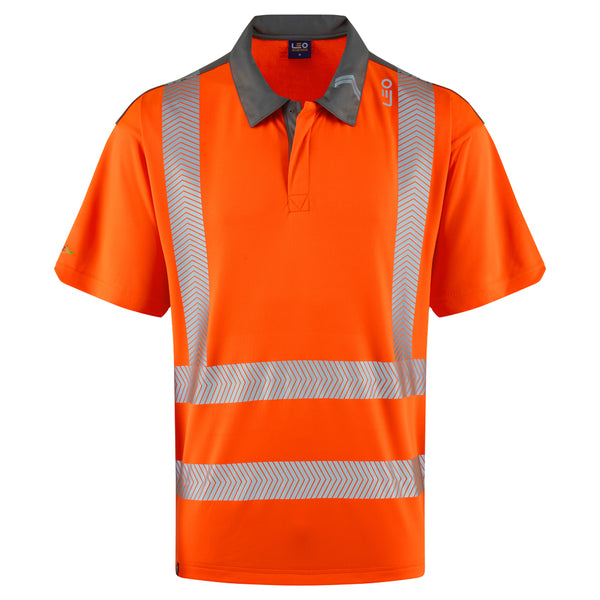 Leo Workwear Trimstone Leo Ecoviz Coolmax High Performance Polo Shirt in Orange Colour