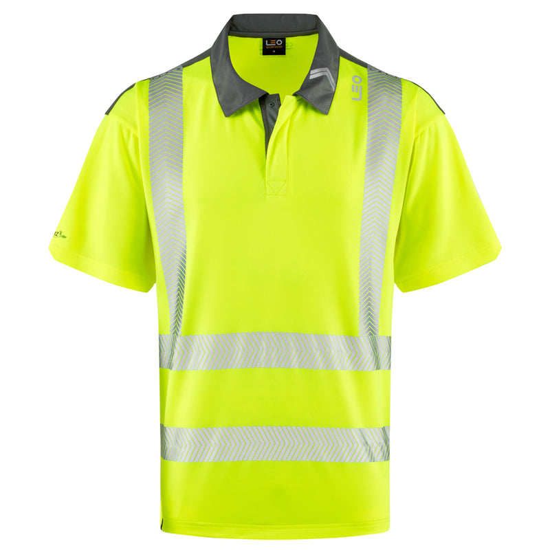 Leo Workwear Trimstone Leo Ecoviz Coolmax High Performance Polo Shirt in Fluorescent Yellow Colour