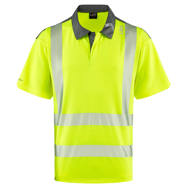 Leo Workwear Trimstone Leo Ecoviz Coolmax High Performance Polo Shirt in Fluorescent Yellow Colour