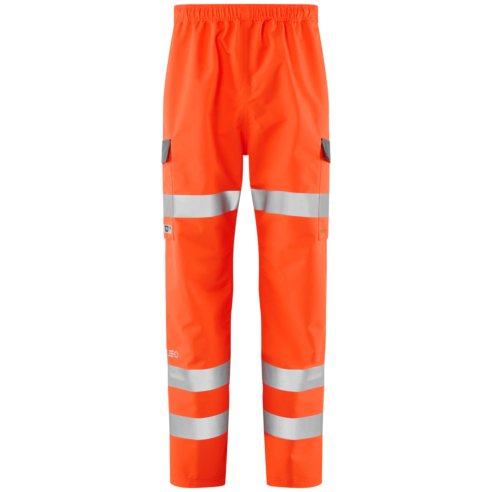 Leo Workwear Westleigh Leo Ecoviz 10K Performance Breathable Overtrouser in Orange Colour