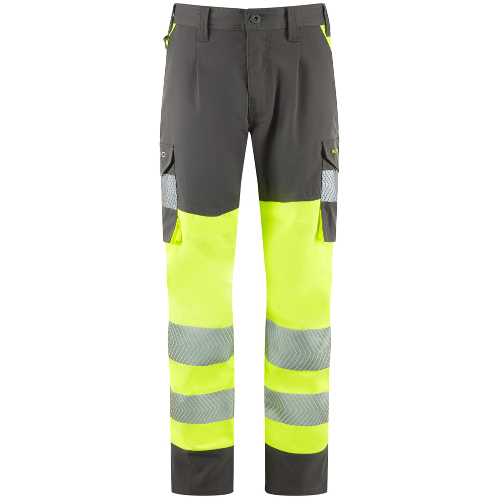 Leo Workwear women’s EcoViz stretch trousers with slim cargo fit ideal for active work environments