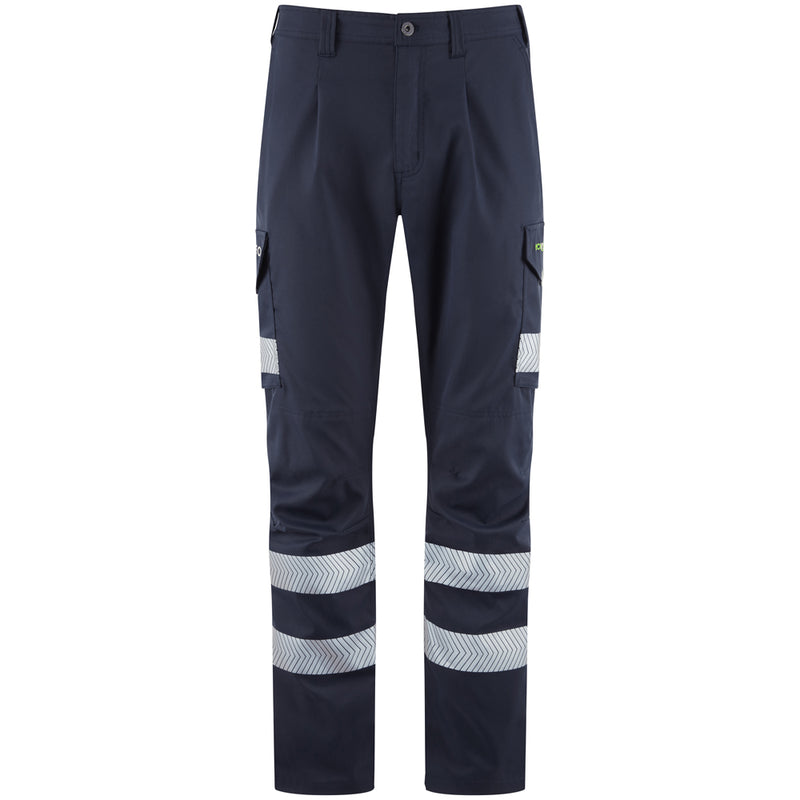 Leo Workwear trousers made from lightweight stretch polyester with cargo pockets for work comfort