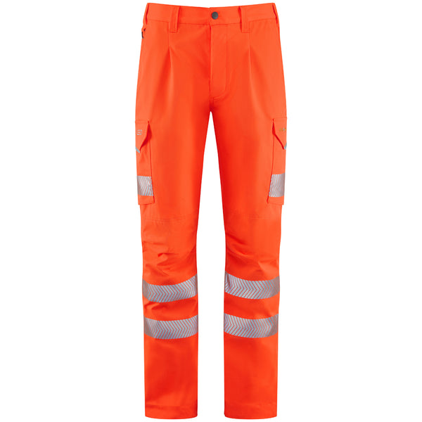 Leo Workwear trousers in EcoViz stretch polyester with cargo design for lightweight workwear use