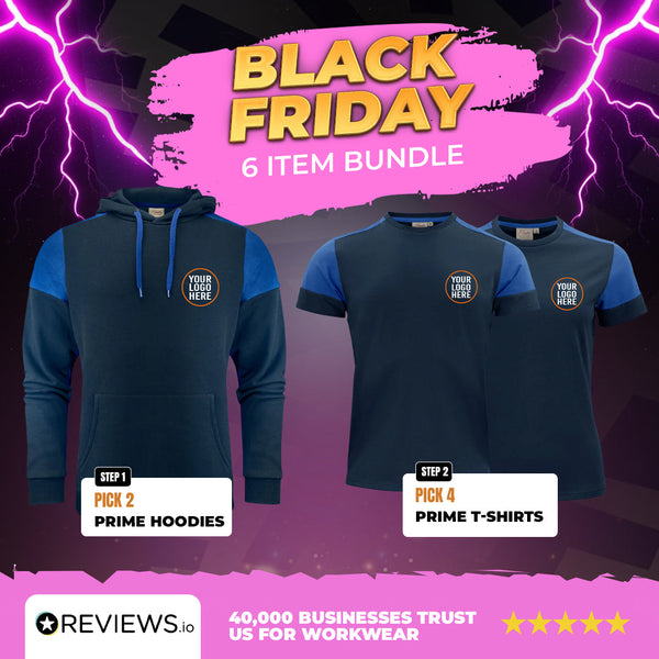 6 Item Embroidered Workwear Printer Prime Bundle  2x Two-Tone Hoodies & 4x Two-Tone T-Shirts with Company Logo