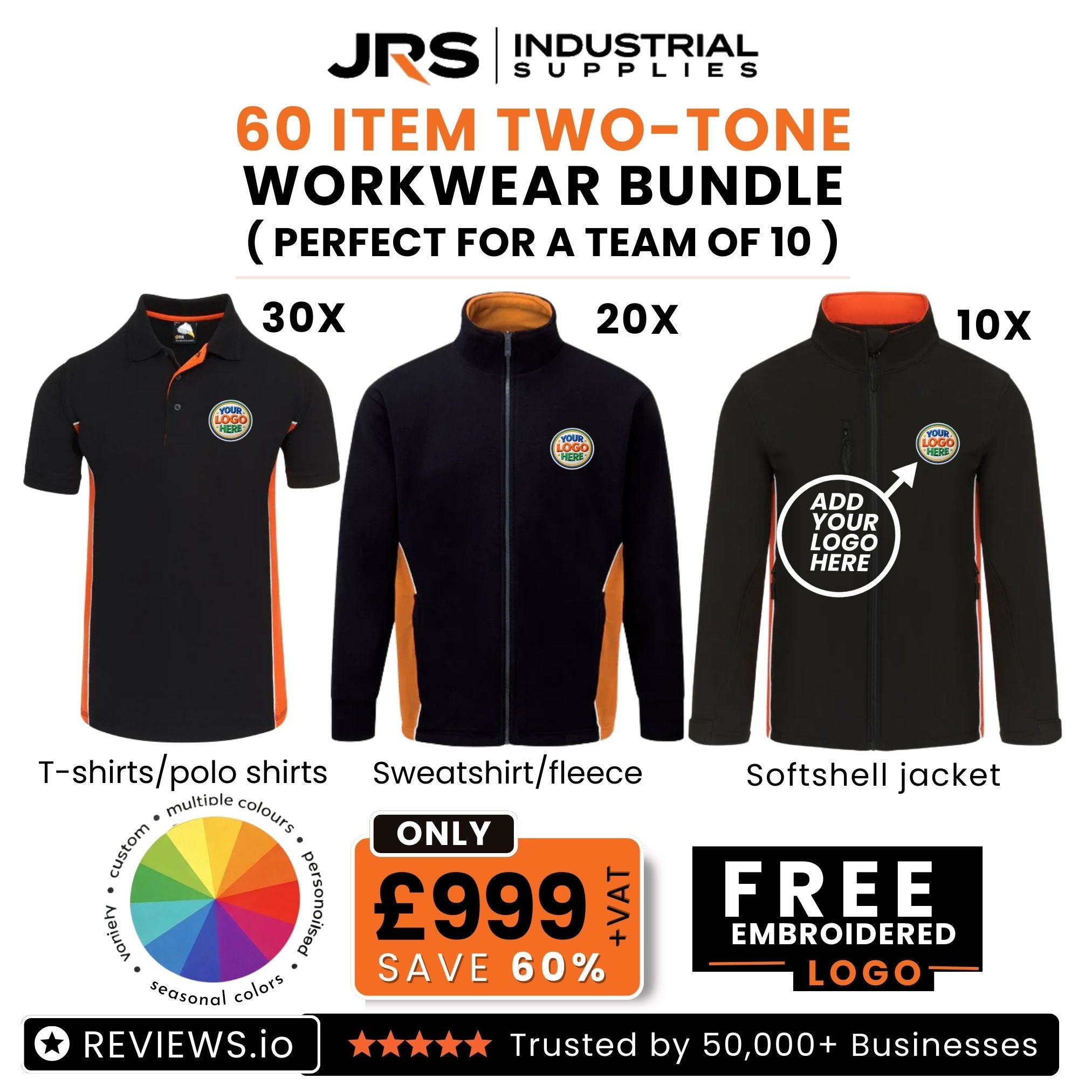 60 Item Two Tone Workwear Bundle with Free Logo (Perfect for a Team of 10)