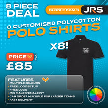 8x Personalised Embroidered Work Polo Shirts with Free Logo