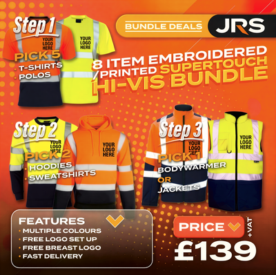 8 Item Embroidered/Printed Hi-Vis Workwear Bundle - Supertouch Polos, T-Shirts, Hoodies & Bodywarmer