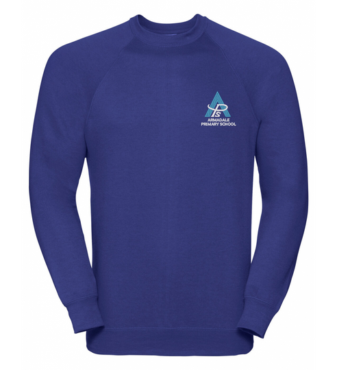 The adult's royal blue Armadale PS sweatshirt with the school crest on the chest.