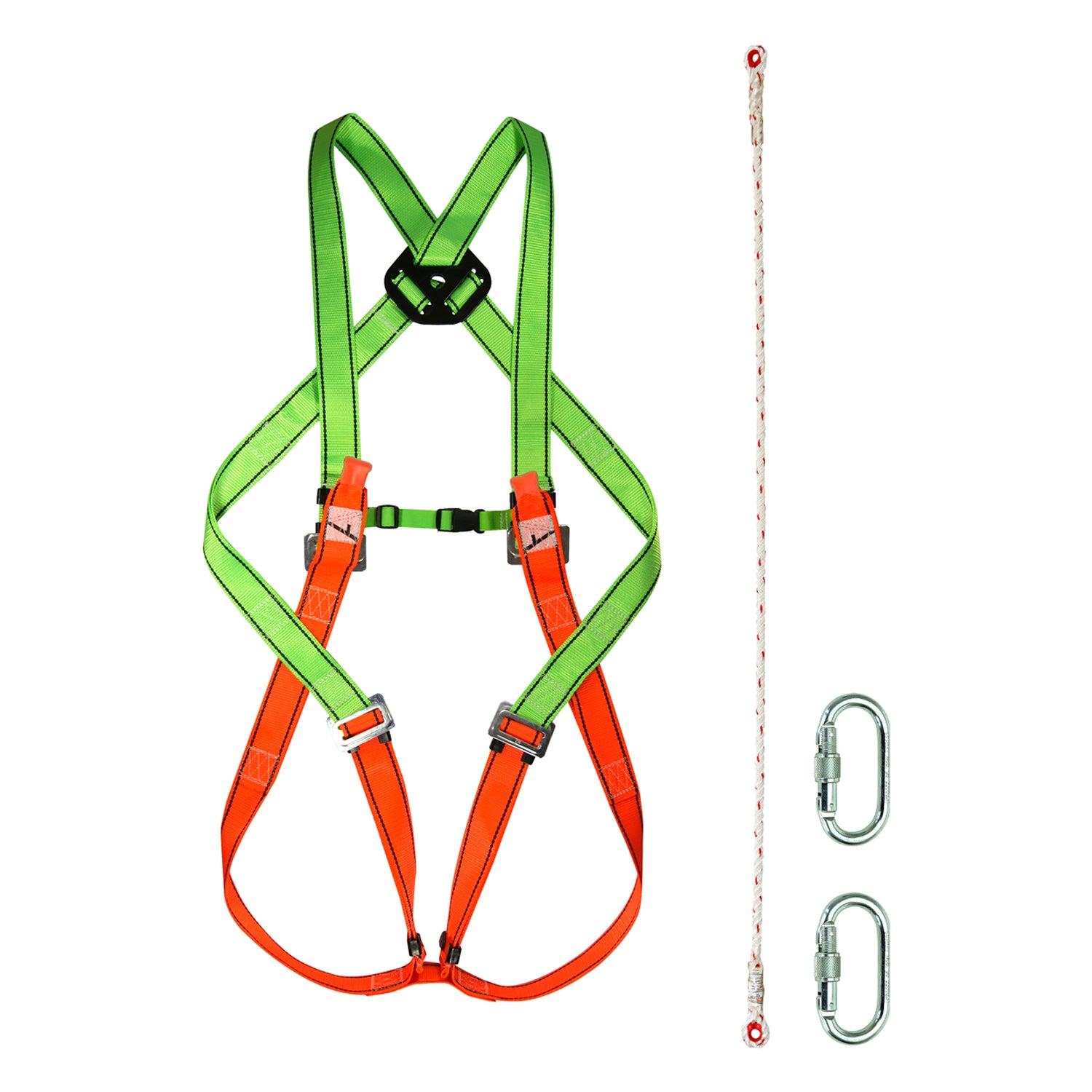 Supertouch Fall Arrest Kit Advanced, full harness with webbing straps and safety connectors for fall protection.