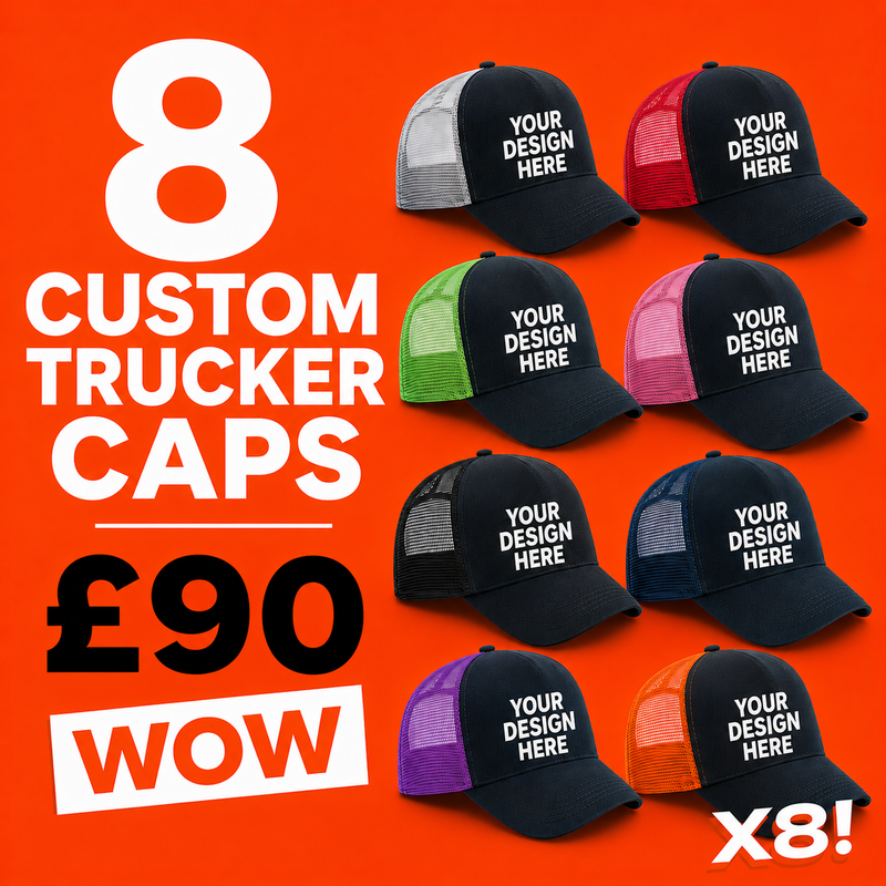 8x Beechfield Embroidered/Printed Trucker Caps Bundle with Company Logo