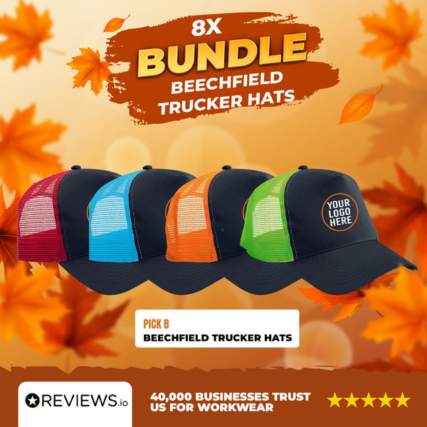 8x Beechfield Embroidered/Printed Trucker Caps Bundle with Company Logo