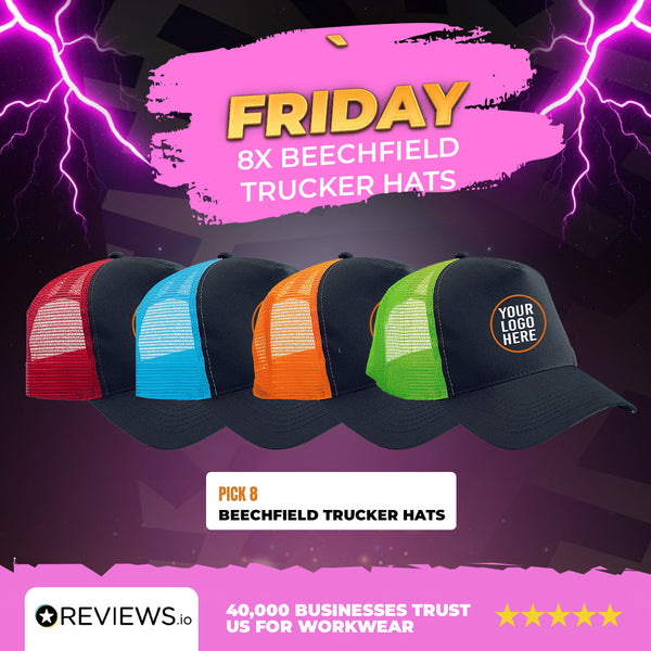 8x Beechfield Embroidered/Printed Trucker Caps Bundle with Company Logo