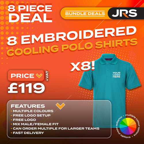 8 Personalised Embroidered/Printed Cooling Polo Shirts