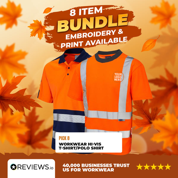8x Embroidered/Printed Leo Workwear Hi-Vis T-Shirt/Polo Shirt Bundle Deal