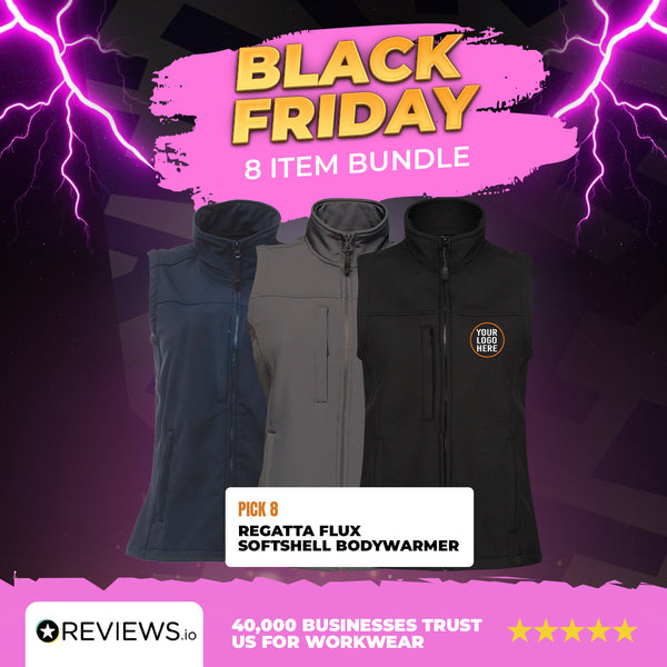 8x Embroidered Regatta Flux Softshell Bodywarmer with Company Logo