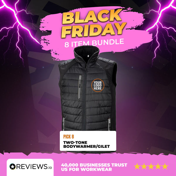 8x Embroidered Result Two-Tone Bodywarmer/Gilet with Company Logo