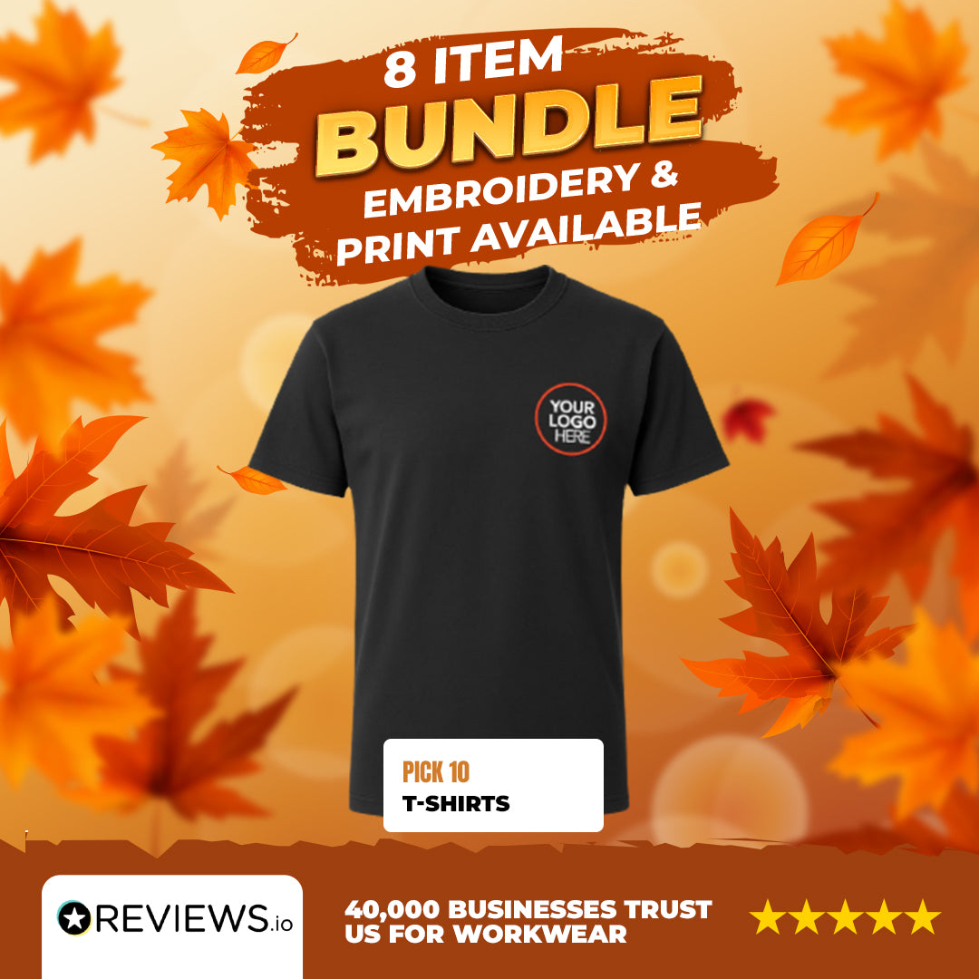 8 Personalised Embroidered Work T-Shirts with Free Logo
