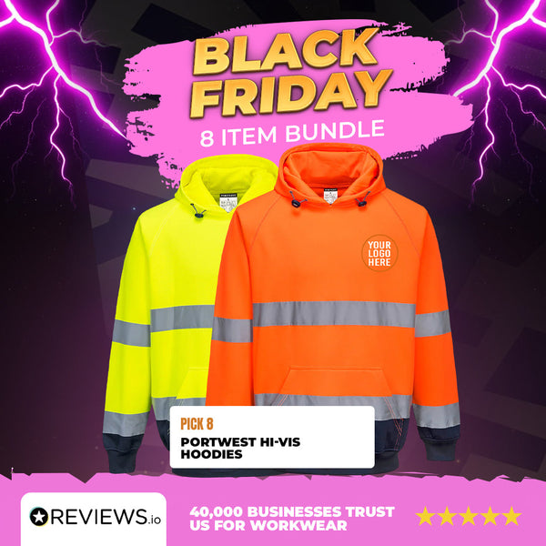 8x Portwest Embroidered/Printed Hi-Vis Hoodies Bundle Deal